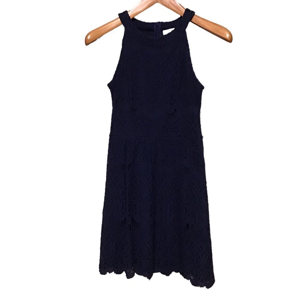 Altar'd State A-Line Sleeveless Dress Sz Small S Navy Blue Cotton Lace